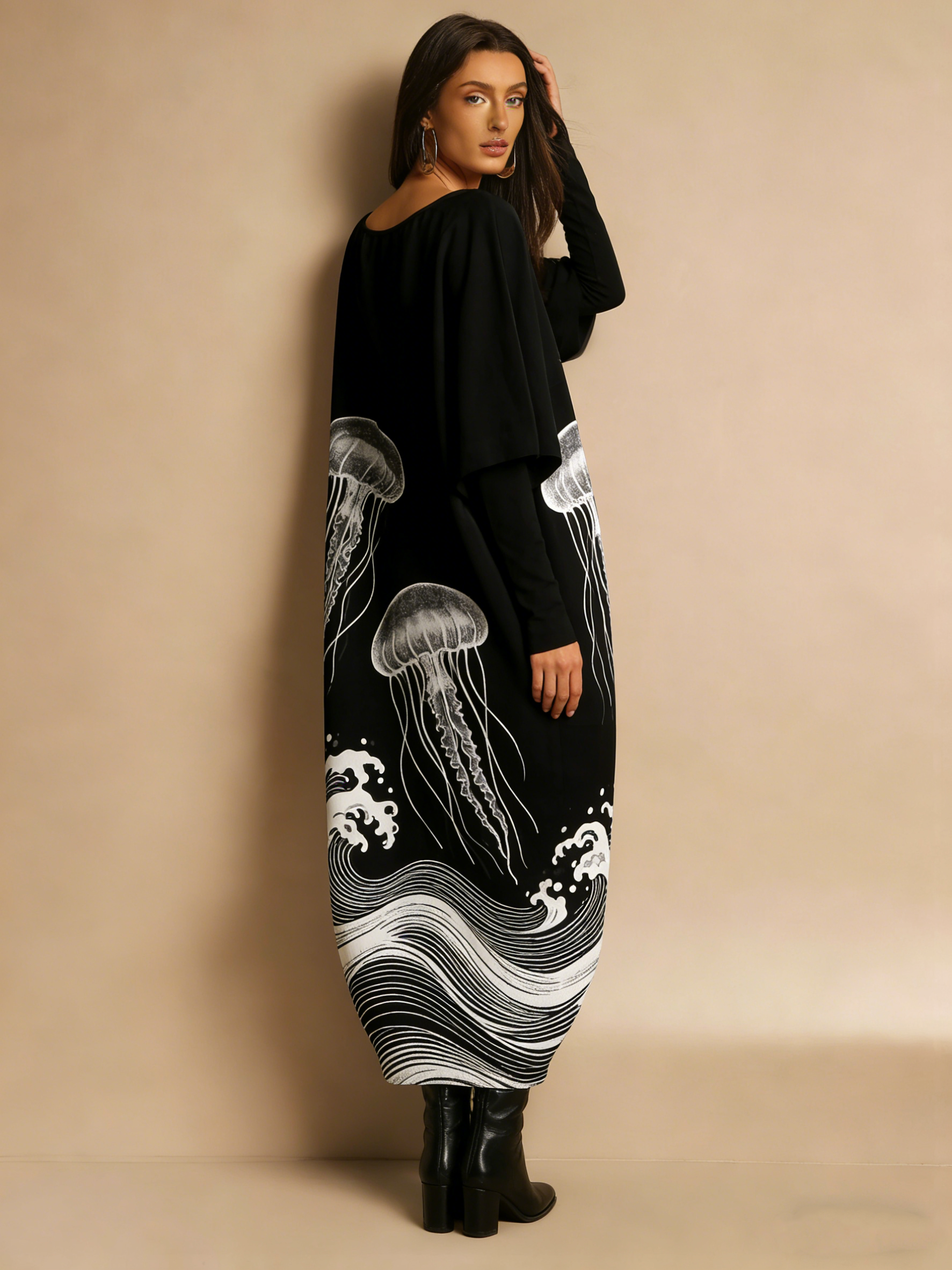 Loose jellyfish print dress (half sleeve)