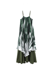 French green printed halter dress
