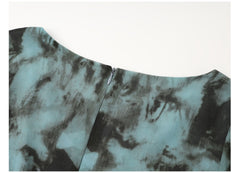 Blue and green abstract printed dress