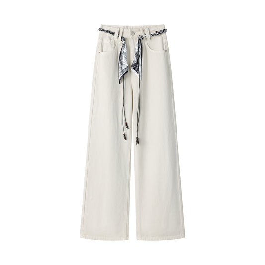 Ladies' silk scarf straight-leg pants