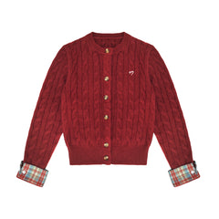 Embroidered sweater with checked knitted cardigan