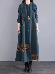 Ladies' long-sleeved retro patchwork dress
