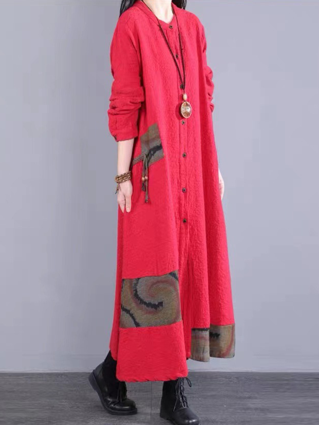 Ladies' long-sleeved retro patchwork dress