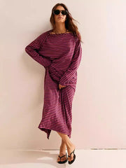 Women's striped pullover long-sleeved dress