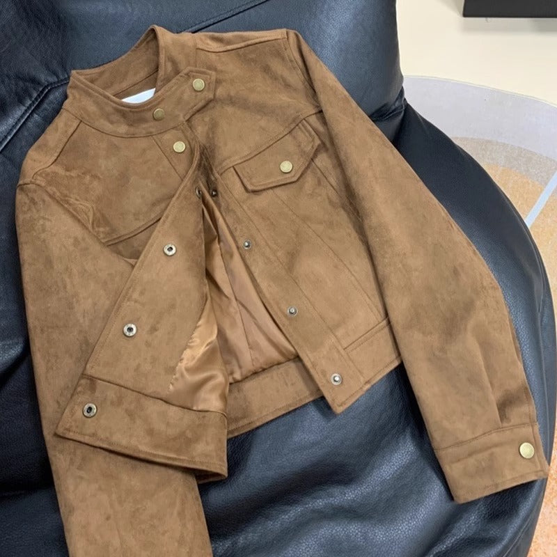 Short suede leather jacket