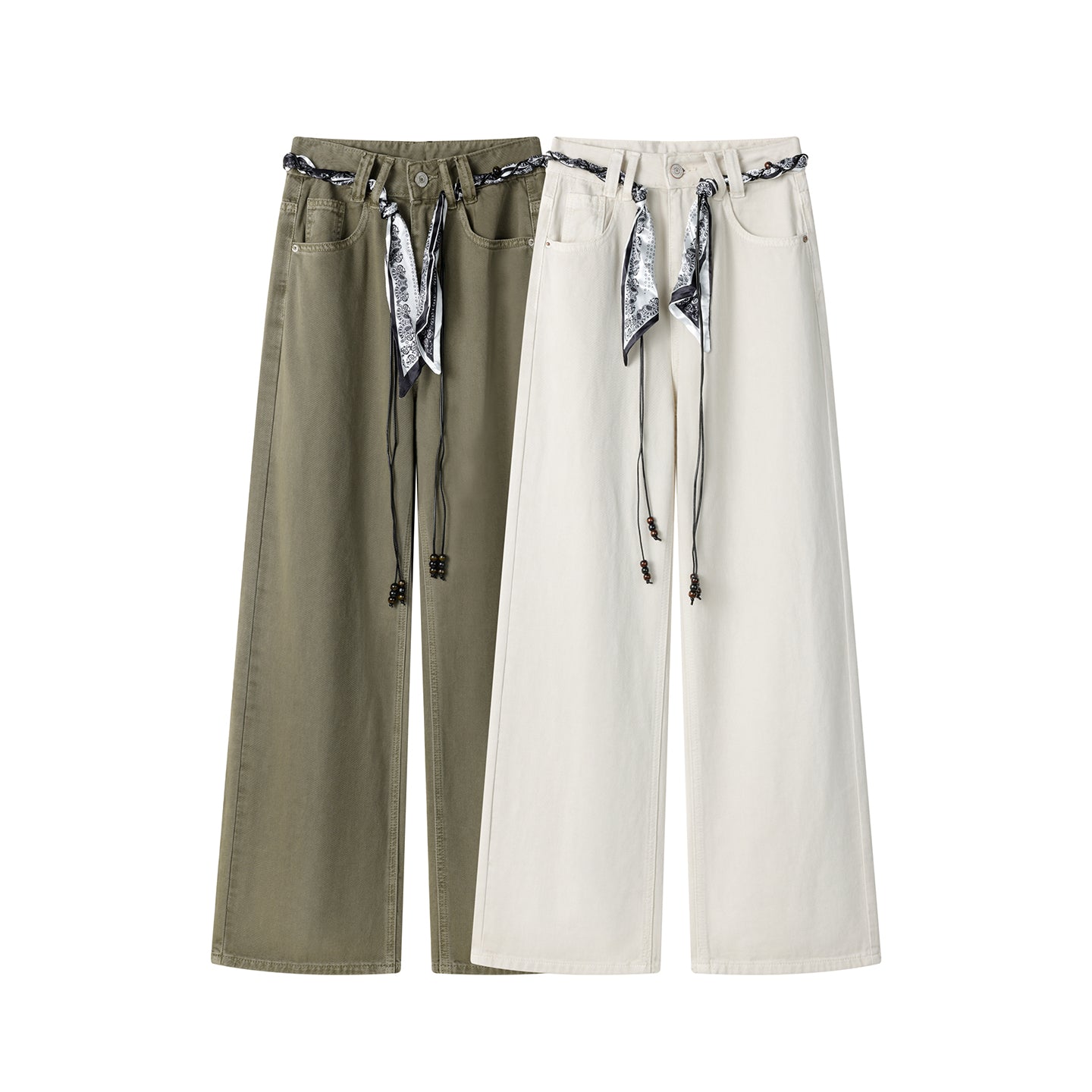 Ladies' silk scarf straight-leg pants