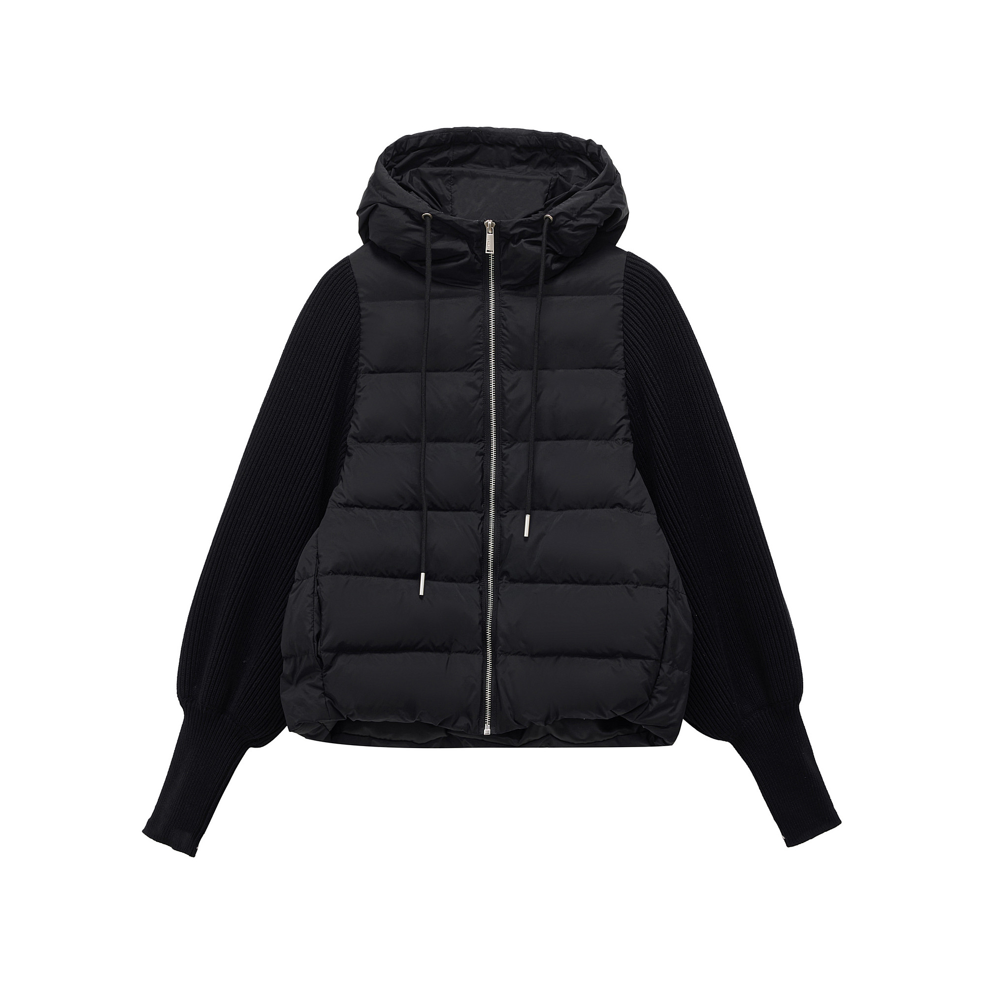 Down patchwork knitted hooded jacket