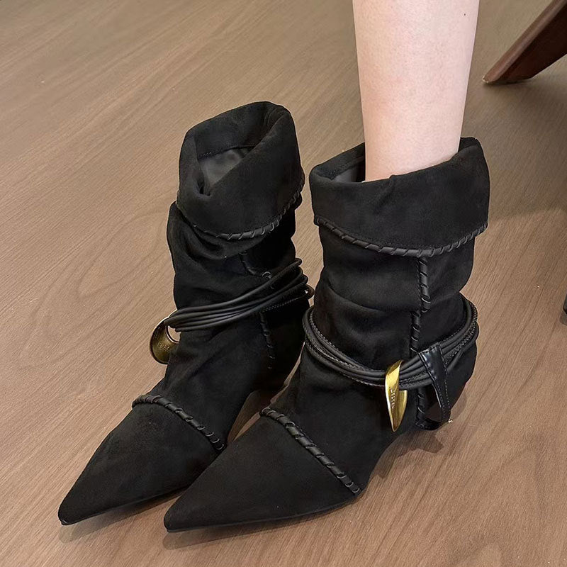 French pointed-leather suede western boots