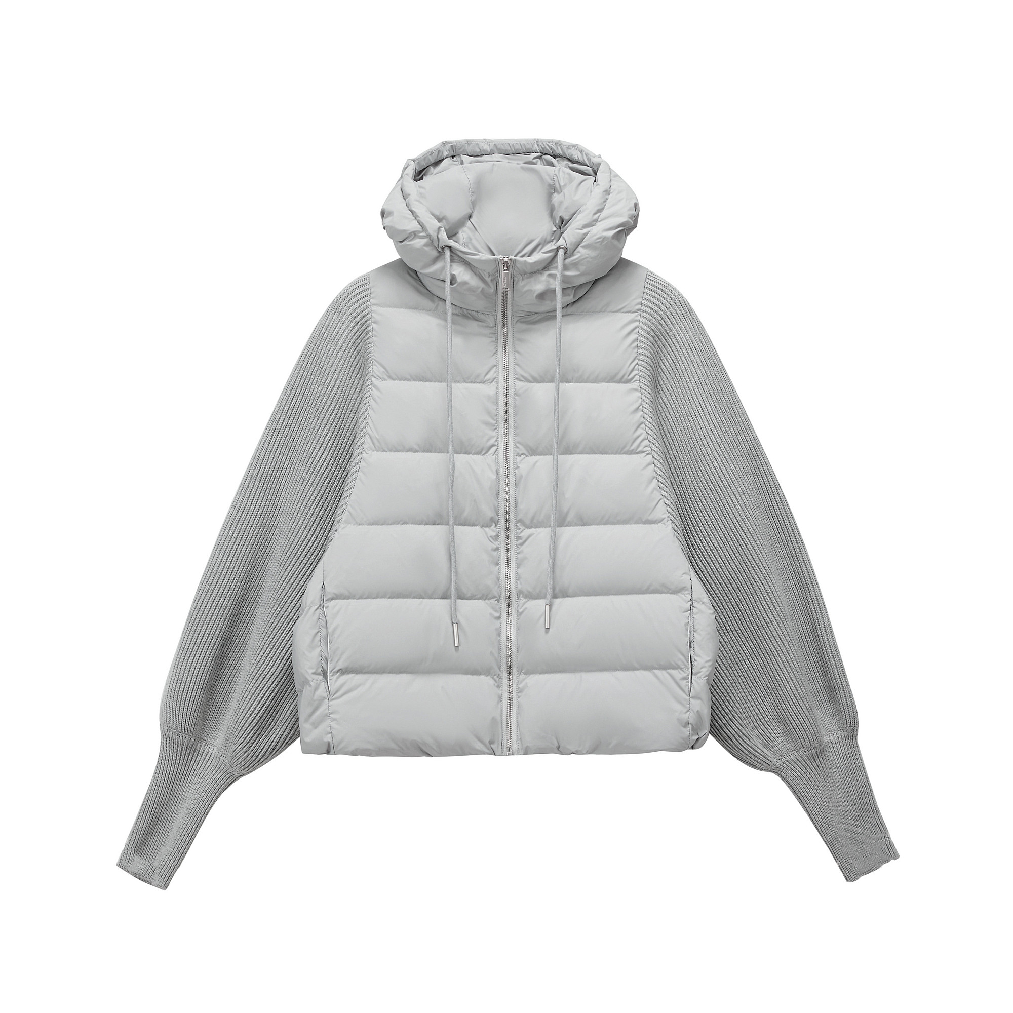 Down patchwork knitted hooded jacket