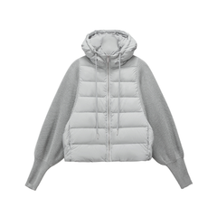 Down patchwork knitted hooded jacket