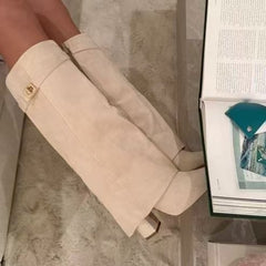 Metal-clasp mid-length boots