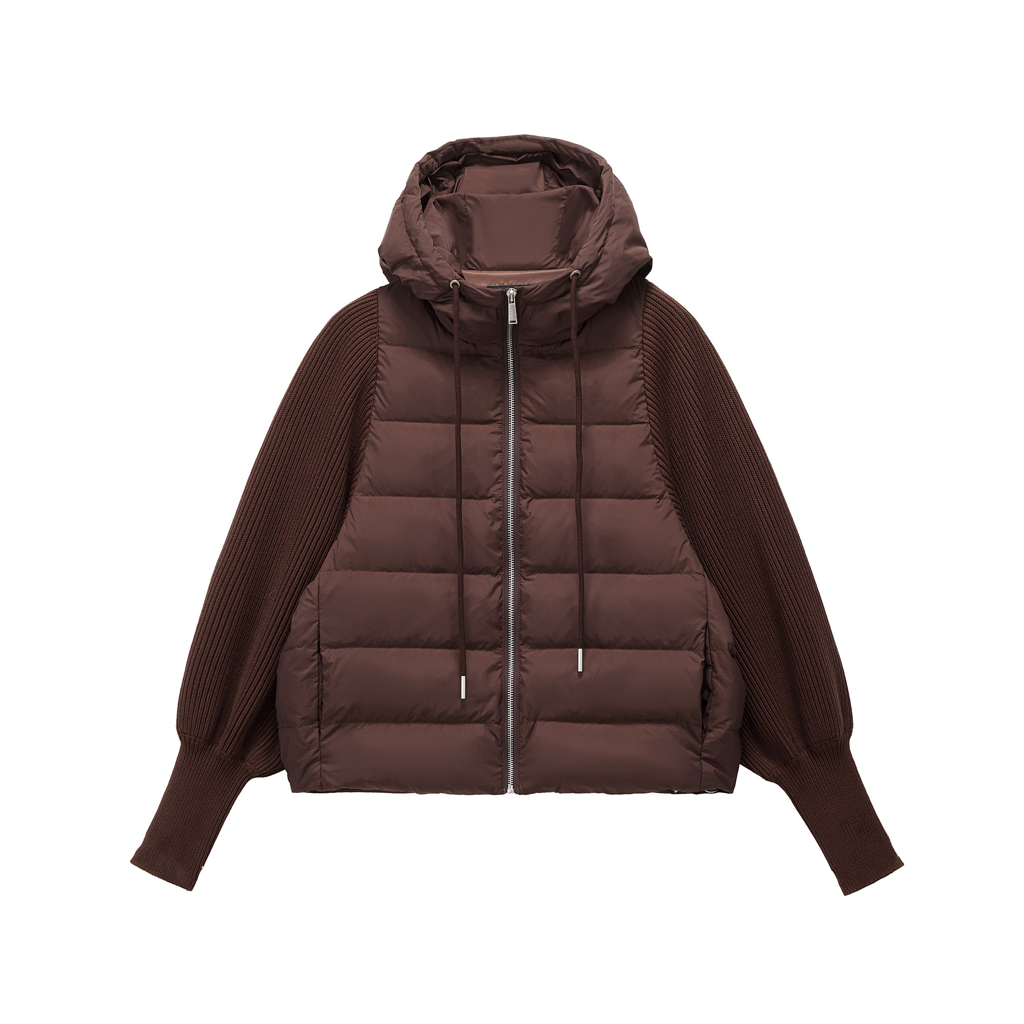 Down patchwork knitted hooded jacket