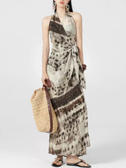 Blue and green abstract printed dress