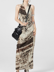 Blue and green abstract printed dress