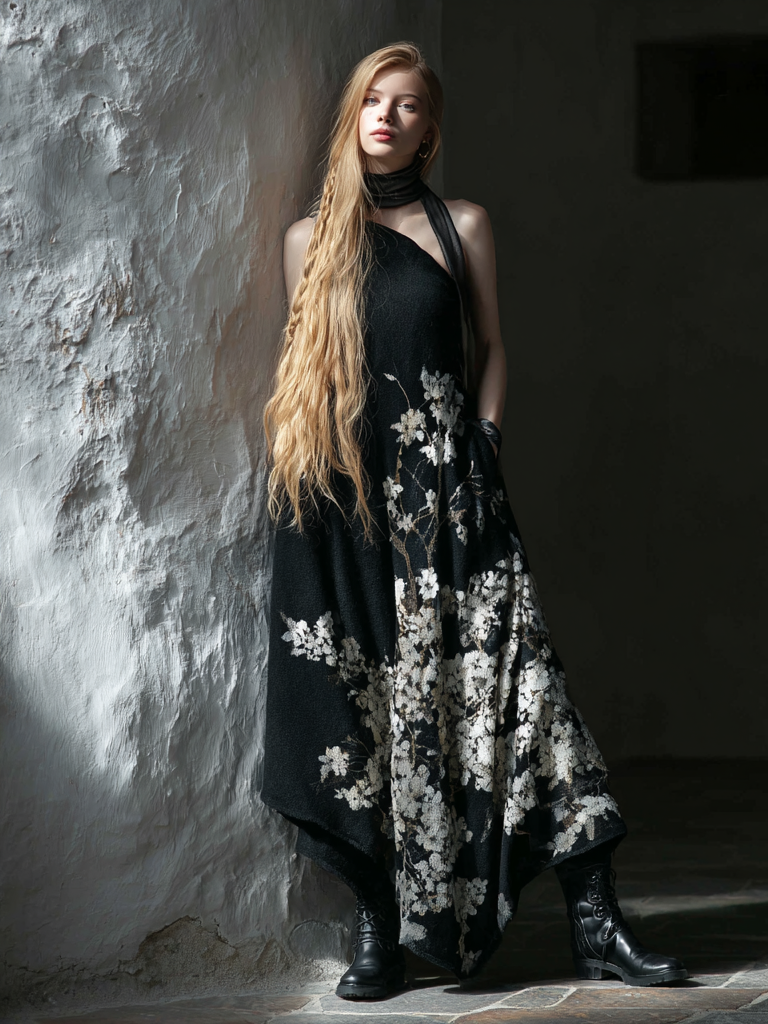 Women's knitted printed halter dress